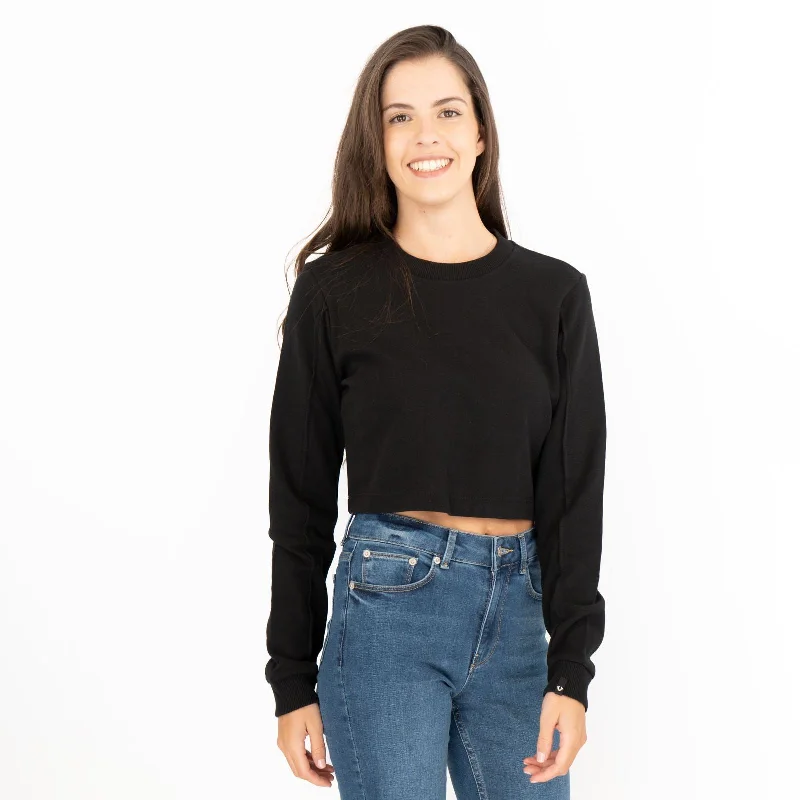 True Religion Black Soft Cotton Sweatshirt Long Sleeve Crop Tops