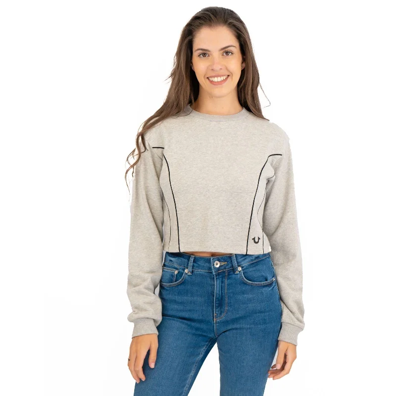 True Religion Grey Soft Cotton Sweatshirt Long Sleeve Crop Tops