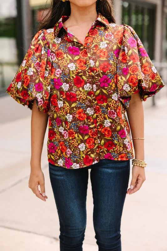 Where You Belong Brown Floral Blouse