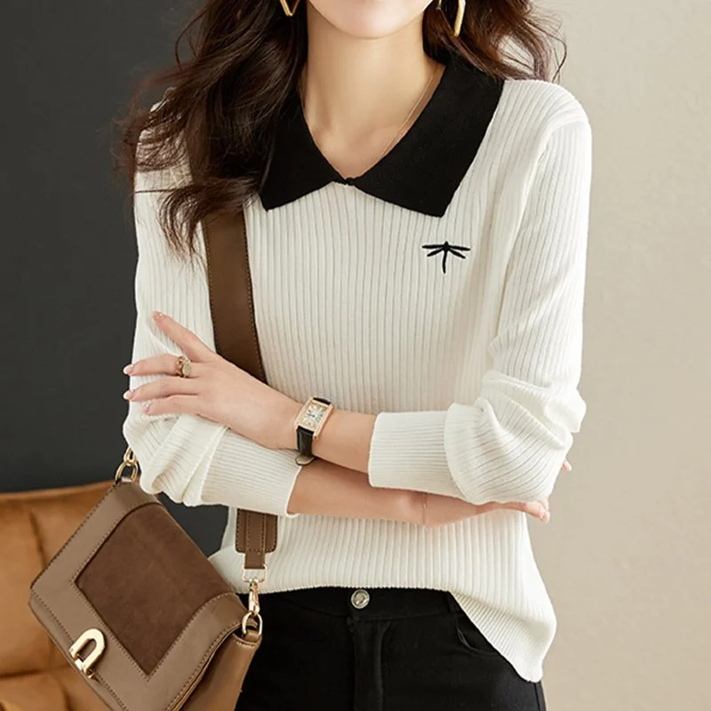 White Long Sleeve Knitted Embroidered Sweater