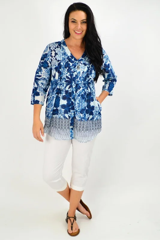 Alcazar V Neck Pleated Tunic Blouse