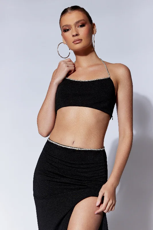 Arya Diamante Rope Halter Top - Black