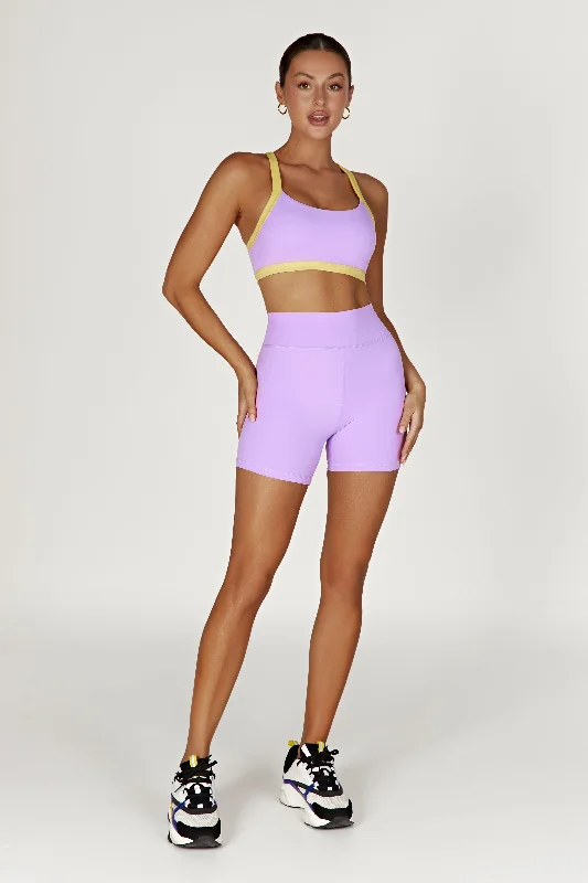 Becca Two Tone Cropped Sports Bra - Lilac/Yellow