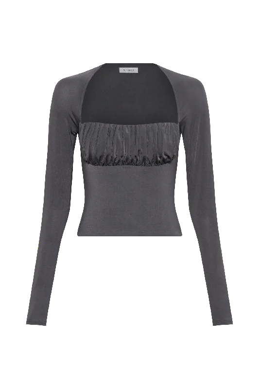 Billie Slinky Ruched Long Sleeve Top - Charcoal