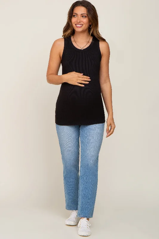 Black Sleeveless Ribbed Maternity Top