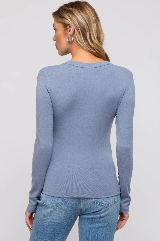 Blue Long Sleeve Maternity Top