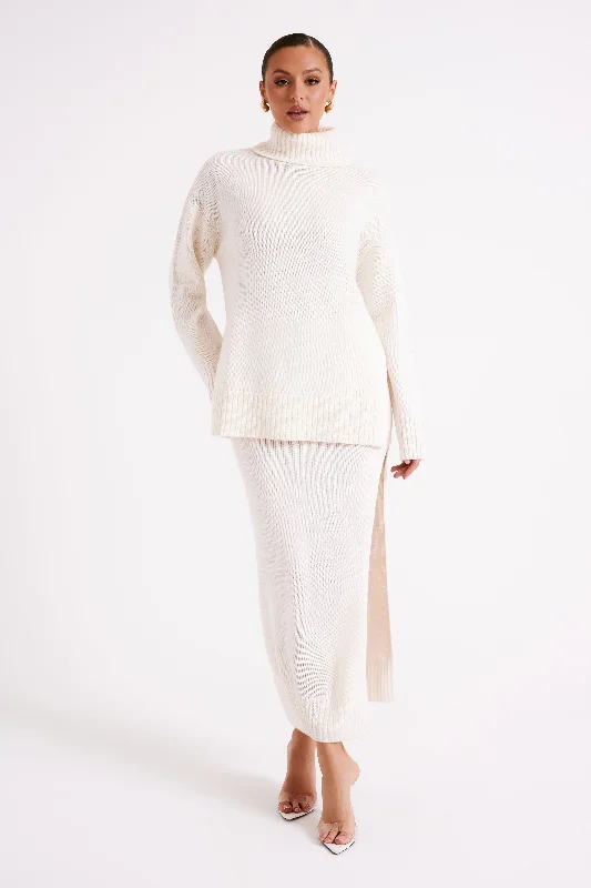 Brittany High Neck Knit Jumper - Ivory