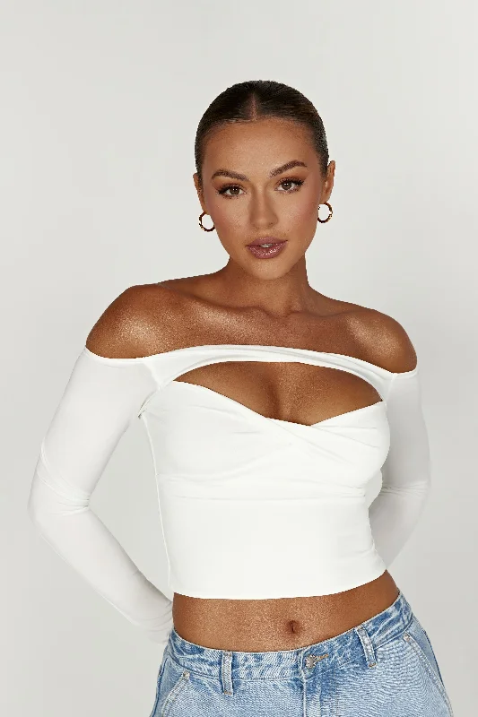 Ceri Off Shoulder Long Sleeve Top - White