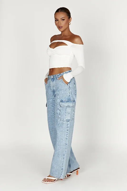 Ceri Off Shoulder Long Sleeve Top - White