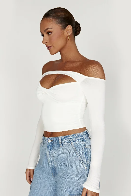 Ceri Off Shoulder Long Sleeve Top - White