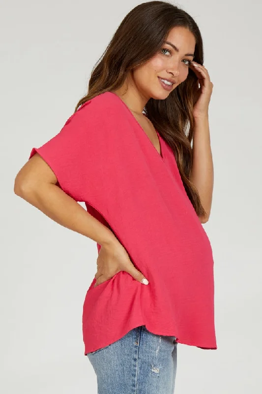 Coral Pink Short Sleeve Maternity Blouse