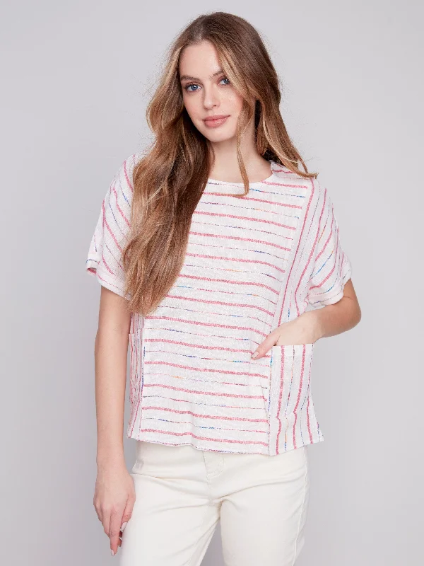 Cotton Linen Blend Dolman Top - Punch