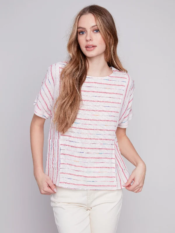 Cotton Linen Blend Dolman Top - Punch