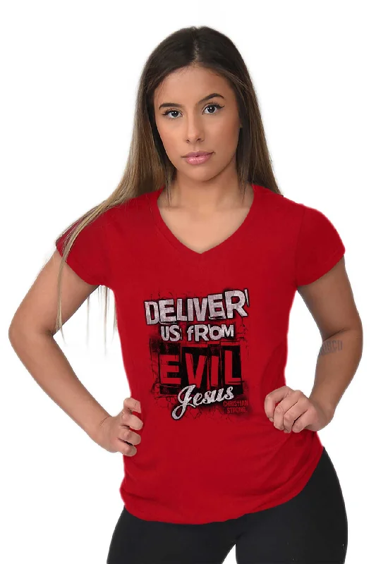 Deliver us from Evil Junior Fit V-Neck T-Shirt