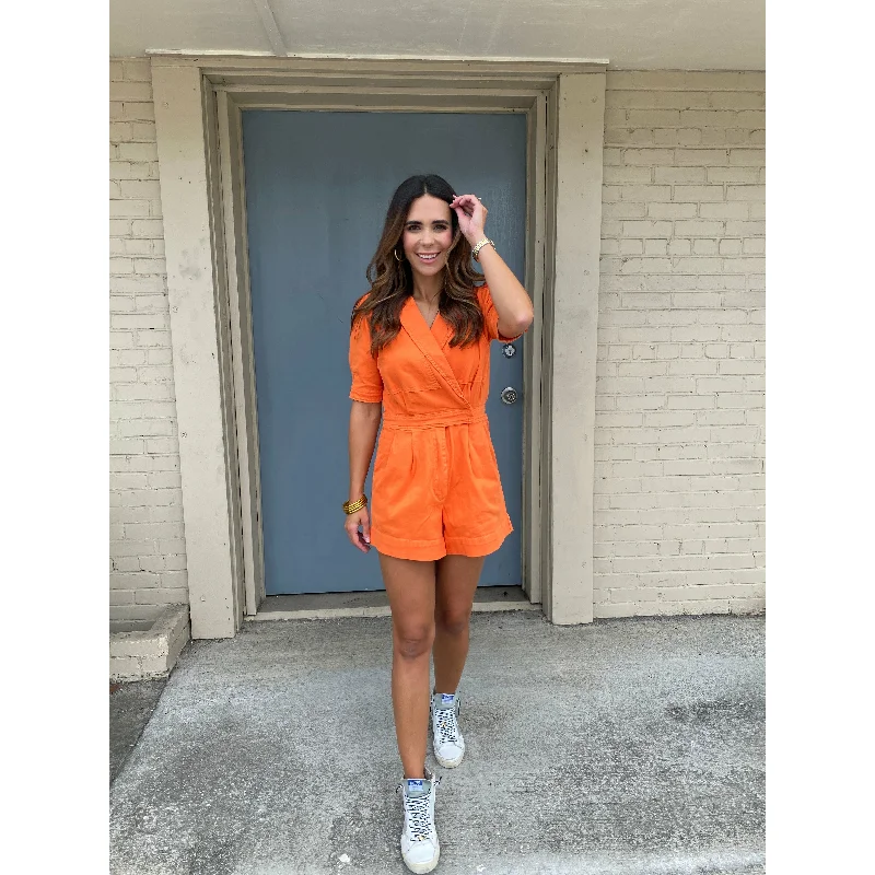 Dolly Orange Denim Romper