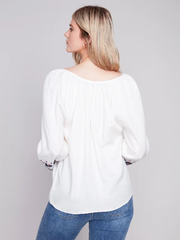 Embroidered Tencel Blouse - White