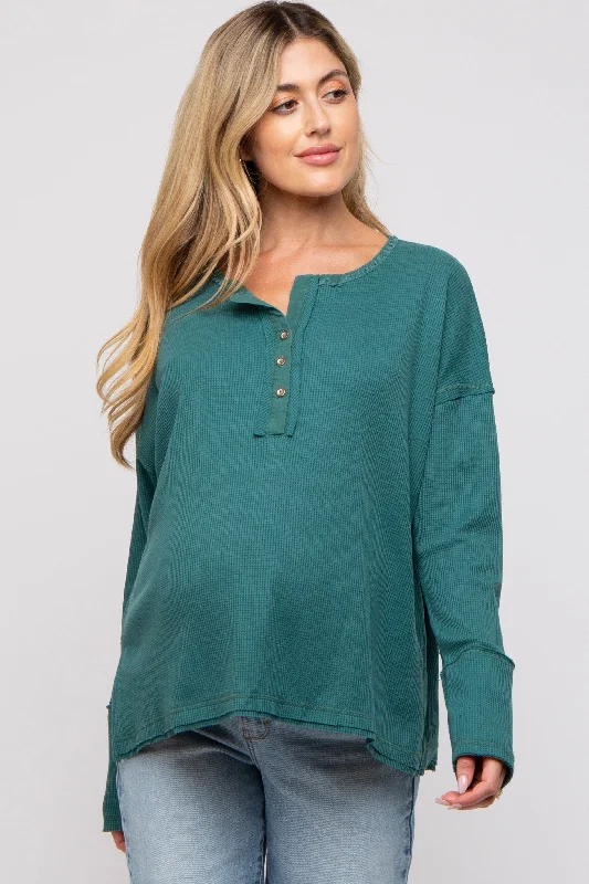 Emerald Green Waffle Knit Maternity Henley Top