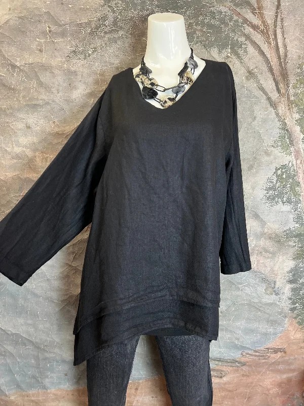 FBT95 V-Neck 2 Layer Slv Top-Black