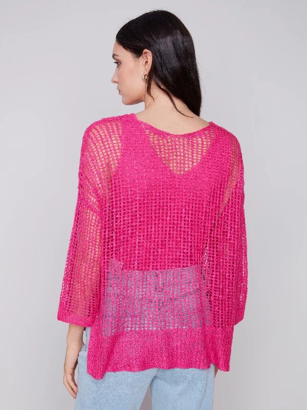 Fishnet Crochet Sweater - Punch