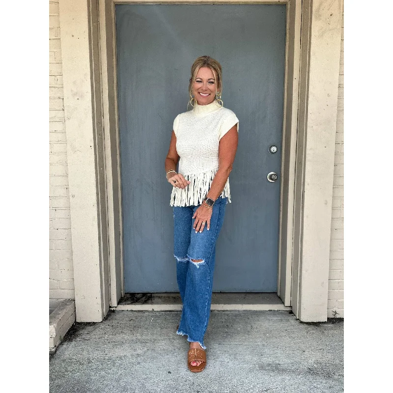 Gates Cream Asymmetrical Fringe Top