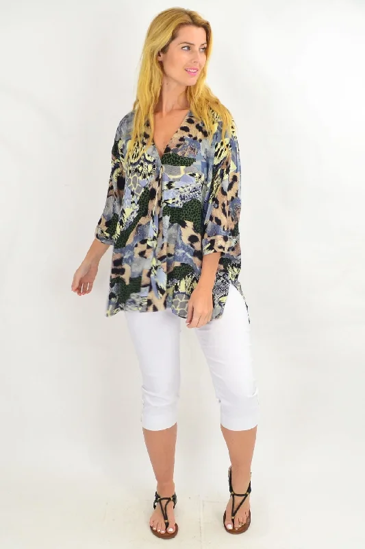 Blue African Safari Tunic Top