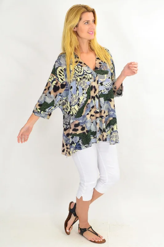 Blue African Safari Tunic Top