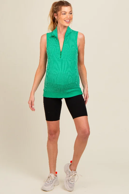 Green Half Zip Maternity Tank