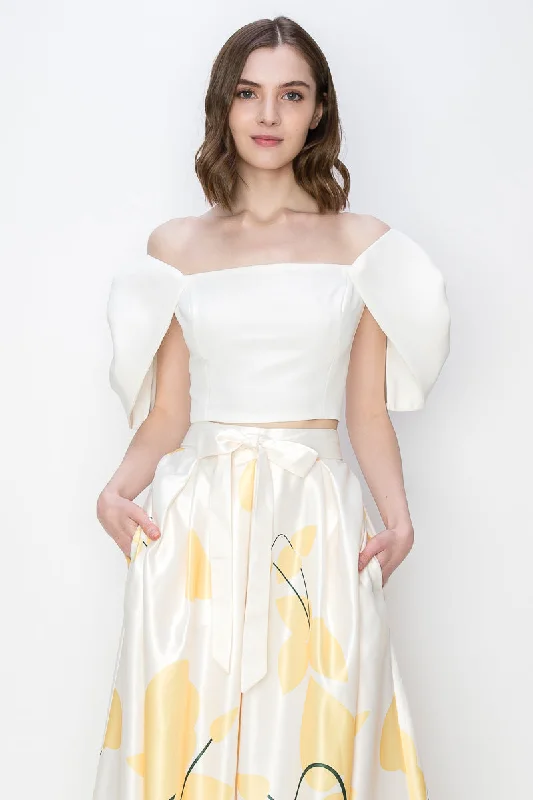 Ina Puff Sleeve Off Shoulder Crop Top with Flap Sleeves