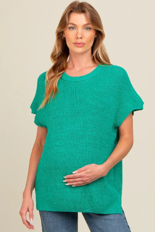 Jade Dolman Short Sleeve Side Slit Maternity Sweater Top