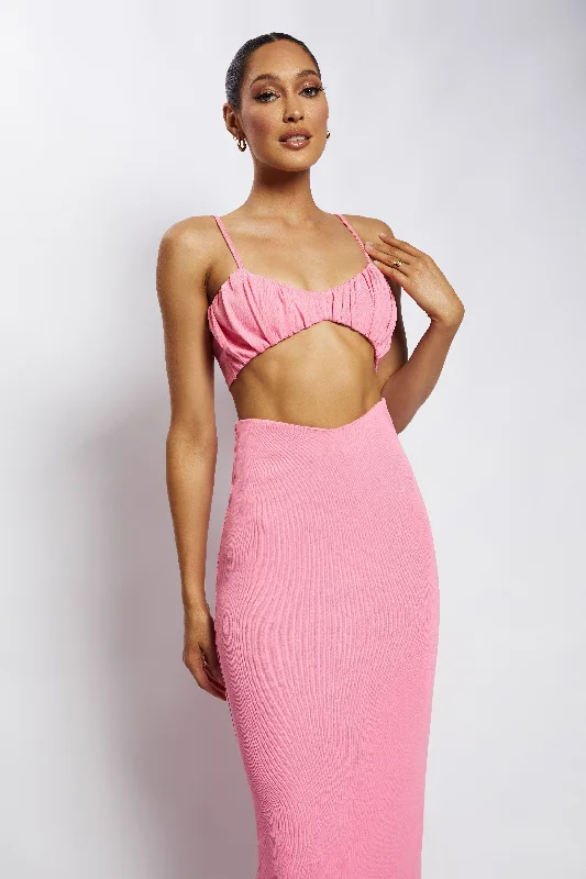 Jordan Ruched Front V Front Top - Pink