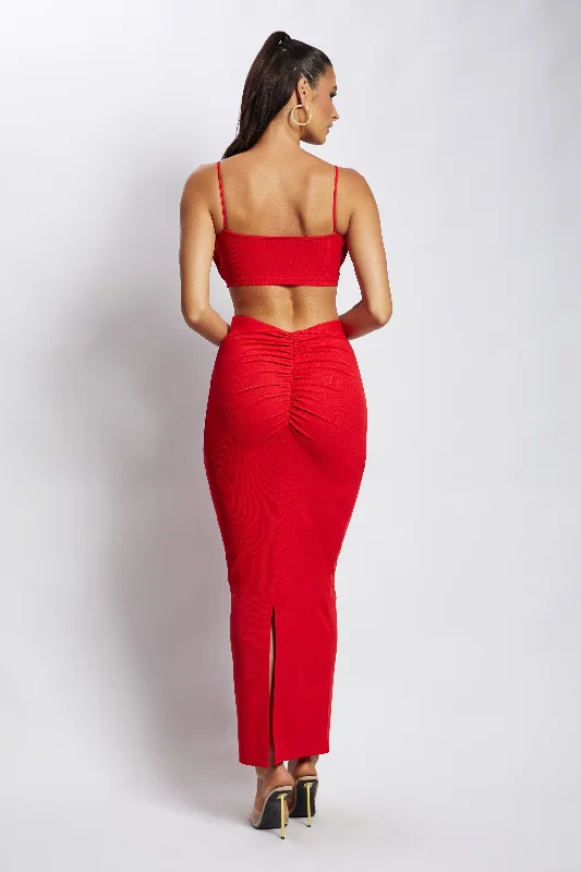 Jordan Ruched Front V Front Top - Red