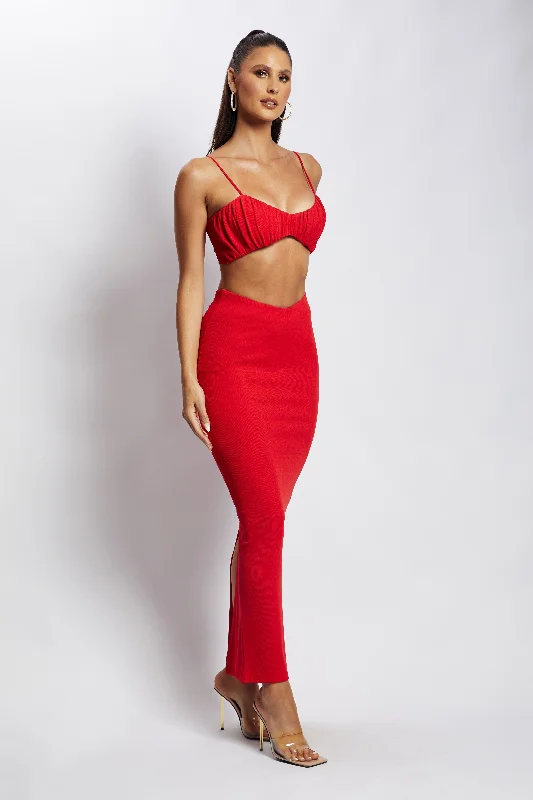 Jordan Ruched Front V Front Top - Red