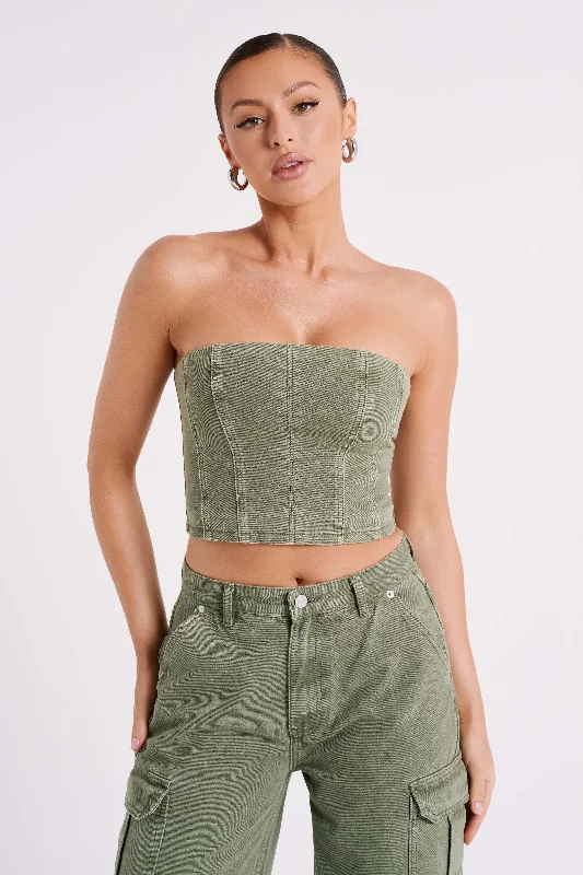 Jordana Denim Tube Top - Khaki