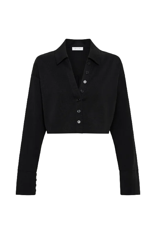 Julianna Cotton Button Up Shirt - Black