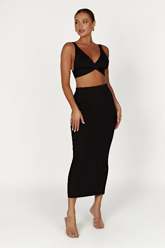 Kaesha Twist Front Knit Top - Black