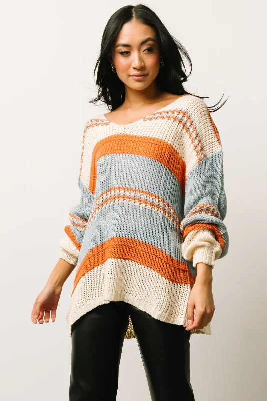 Keller Stripe Sweater | Light Blue + Orange