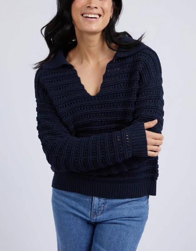 Linden Open Collar Knit - Dark Sapphire