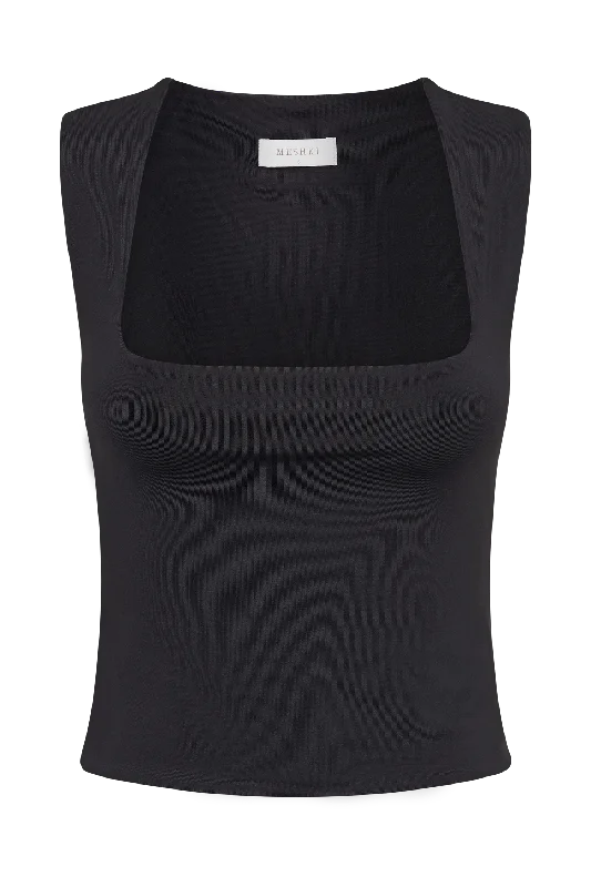 Linley Recycled Nylon Long Line Top - Black