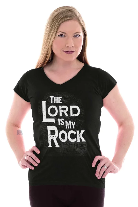 Lord Is My Rock Junior Fit V-Neck T-Shirt