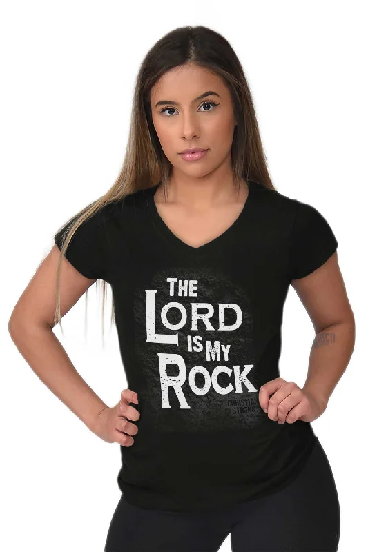 Lord Is My Rock Junior Fit V-Neck T-Shirt