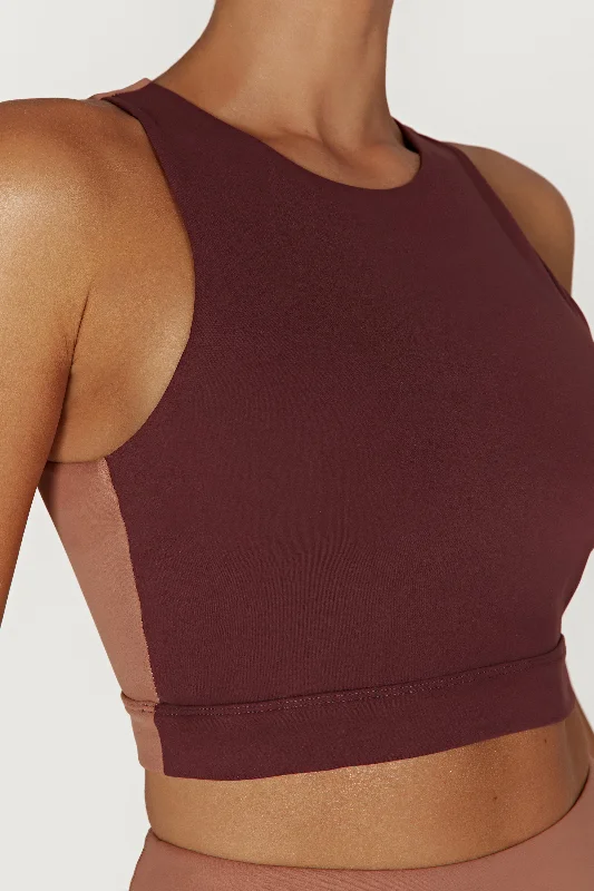 Lori Two Tone Racer Crop Top - Mahogany/Tan