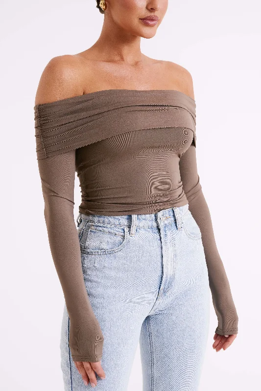 Lucinda Recycled Nylon Off Shoulder Top - Coco