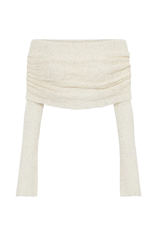 Marisol Off Shoulder Boucle Top - Ivory