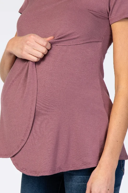 Mauve Layered Wrap Front Maternity Nursing Top