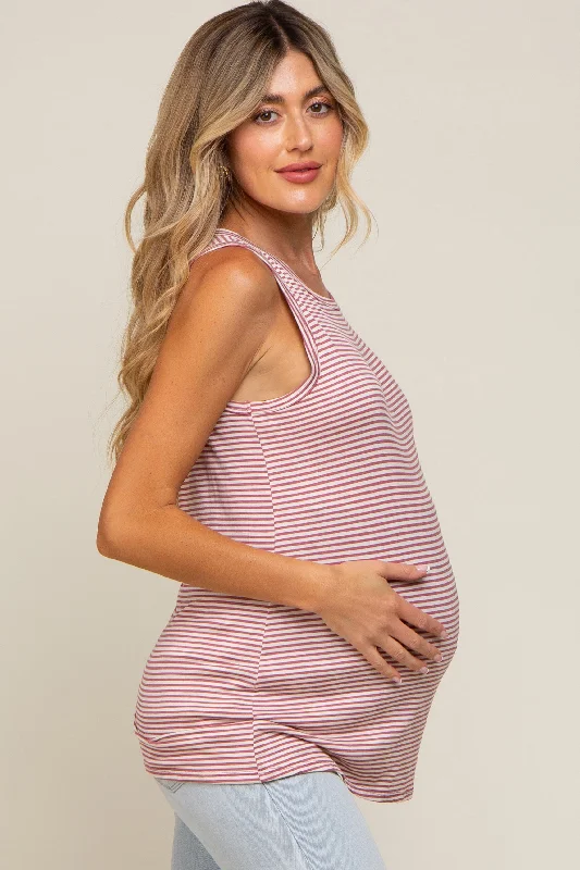 Mauve Striped Sleeveless Maternity Tank Top