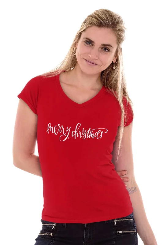 Merry Christmas Junior Fit V-Neck T-Shirt