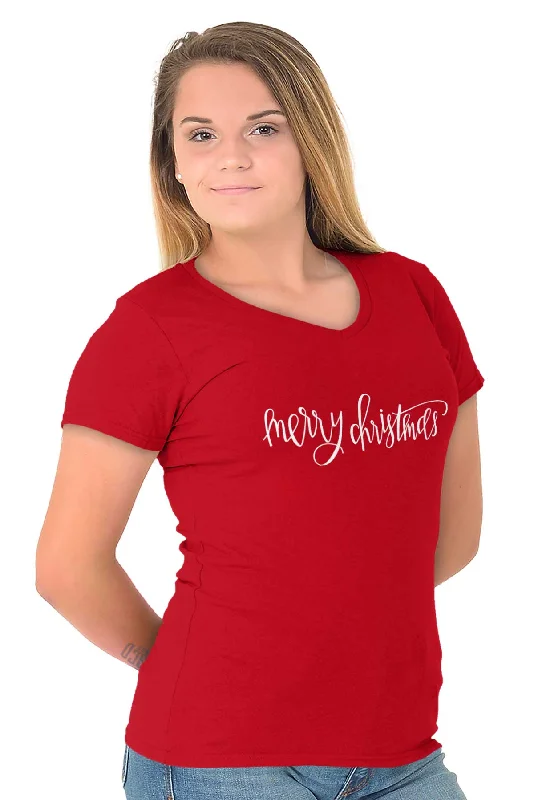 Merry Christmas Junior Fit V-Neck T-Shirt