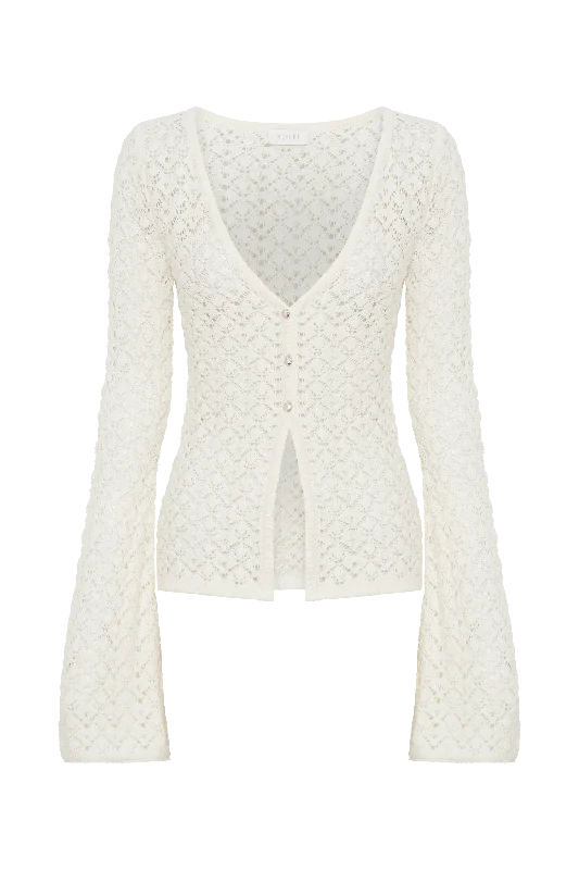 Murphy Long Sleeve Knit Shell Button Cardigan - White