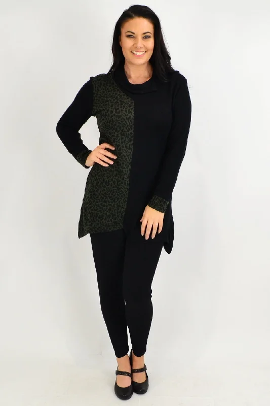 Olive Leopard Cuff Tunic Top