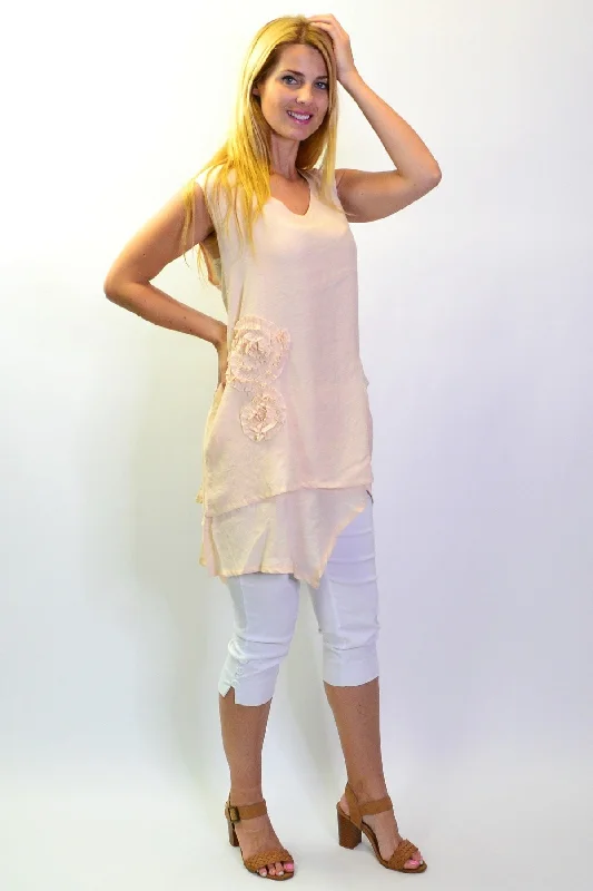 Peach Applique Sleeveless Tunic Top